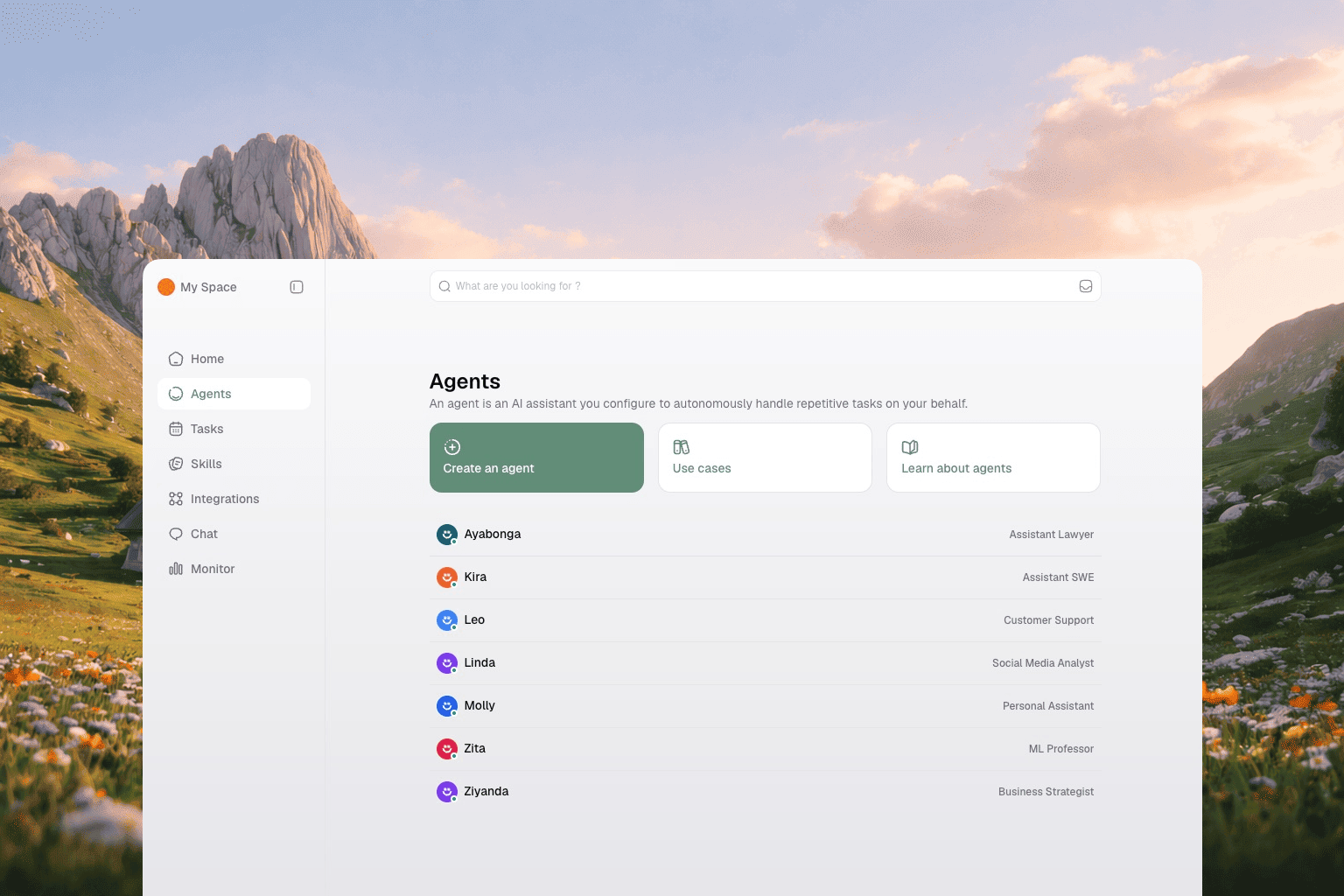 Run workspace showing AI agents managing tasks across connected tools